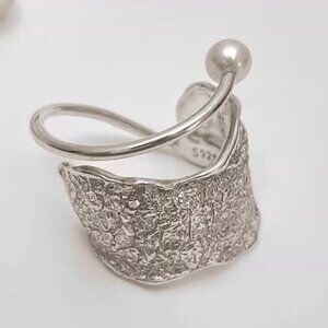 S925 Sterling Silver Textured Pearl Open Ring